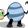 Egg-o-tron robot, from Brain Comics #17. 2007. A large Easter-egg shaped robot wielding a hammer and an easter basket.
